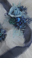 Load and play video in Gallery viewer, Mini preserved rose corsage &amp; buttonhole – blue shades – school formal
