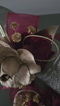 Load and play video in Gallery viewer, Burgundy and gold everlasting flowers corsage &amp; buttonhole AB2166 - School formal, prom, graduation
