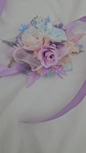 Load and play video in Gallery viewer, Preserved flowers pastel colour corsage blue, pink &amp; violet – school formal, prom, graduation
