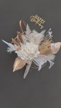 Load and play video in Gallery viewer, Champagne gold &amp; white Happy Birthday Floral cake topper
