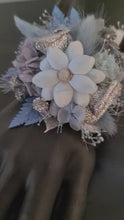 Load and play video in Gallery viewer, Blue &amp; silver school formal/prom wedding everlasting flowers silver bangle corsage
