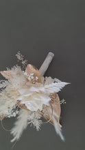 Load and play video in Gallery viewer, White &amp; Champagne Gold Everlasting flowers Cake topper
