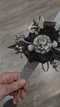 Load and play video in Gallery viewer, Snap lock corsage silver &amp; black preserved flowers – school formal, prom, graduation
