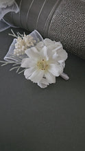 Load and play video in Gallery viewer, White everlasting flowers corsage &amp; buttonhole AB2144 - School formal, prom, graduation
