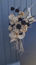 Load and play video in Gallery viewer, Black &amp; Gold Backdrop Arbour Easel Welcome sign Hanging Flowers - HIRE ONLY

