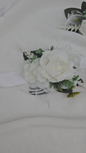 Load and play video in Gallery viewer, Green &amp; white corsage &amp; buttonhole set Style 5 - School formal, prom, graduation, wedding
