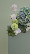 Load and play video in Gallery viewer, Green &amp; white hanging flowers small – welcome sign / arch flowers - HIRE ONLY
