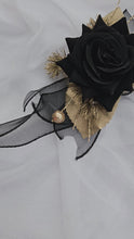 Load and play video in Gallery viewer, Black &amp; gold everlasting flowers corsage AB2167 - School formal, prom, graduation

