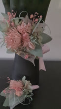 Load and play video in Gallery viewer, Blush pink &amp; sage green school formal / prom wedding set corsage &amp; buttonhole
