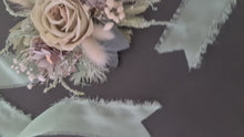 Load and play video in Gallery viewer, Sand &amp; sage green everlasting flowers corsage – school formal, prom, wedding
