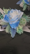 Load and play video in Gallery viewer, Mint, white &amp; blue School formal / prom Corsage &amp; buttonhole set
