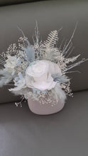 Load and play video in Gallery viewer, Soft blue &amp; white preserved flowers cake topper - Christening, baptism, baby shower
