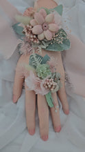 Load and play video in Gallery viewer, Everlasting flowers sage &amp; blush pink school formal / prom wedding set corsage &amp; buttonhole

