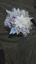 Load and play video in Gallery viewer, Blue &amp; silver school formal/prom wedding everlasting flowers silver bangle corsage
