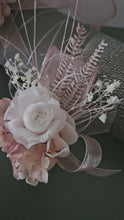 Load and play video in Gallery viewer, Blush &amp; white preserved French peony corsage &amp; buttonhole AB2139 - School formal, prom, graduation

