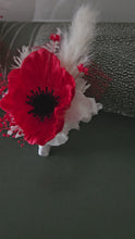 Load and play video in Gallery viewer, Bright red &amp; white real touch anemone flowers corsage &amp; buttonhole AB2127 - School formal, prom, graduation
