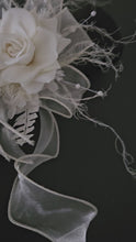 Load and play video in Gallery viewer, Sassy elegant white corsage &amp; buttonhole set w pearls - School formal, prom, graduation, wedding
