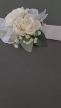 Load and play video in Gallery viewer, Everlasting flowers white &amp; green corsage - School formal / Wedding
