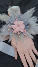Load and play video in Gallery viewer, Super fluffy grey &amp; blush pink everlasting flowers – school formal / prom corsage
