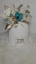 Load and play video in Gallery viewer, Emerald anemone, gold &amp; neutral Happy Birthday floral cake topper
