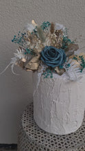 Load and play video in Gallery viewer, Everlasting flowers Floral cake topper – emerald, gold &amp; white
