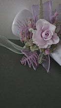 Load and play video in Gallery viewer, Sage and violet preserved flowers corsage &amp; buttonhole AB2153 - School formal, prom, graduation
