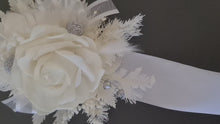 Load and play video in Gallery viewer, Everlasting flowers white corsage w silver beads - School formal / Wedding
