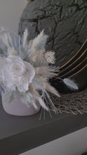 Load and play video in Gallery viewer, Baby blue &amp; white preserved flowers cake topper - Christening, baptism, baby shower
