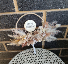 Load image into Gallery viewer, Boho style preserved everlasting flowers “Happy Birthday” cake hoop

