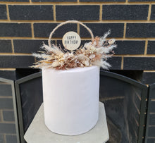 Load image into Gallery viewer, Boho style preserved everlasting flowers “Happy Birthday” cake hoop

