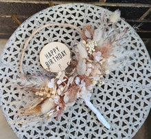 Load image into Gallery viewer, Boho style preserved everlasting flowers “Happy Birthday” cake hoop

