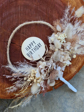 Load image into Gallery viewer, Boho style preserved everlasting flowers “Happy Birthday” cake hoop
