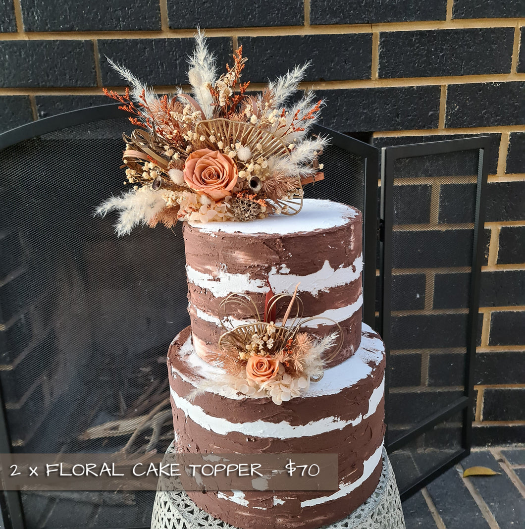 Rustic style cake topper with everlasting preserved roses.