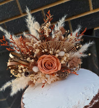 Load image into Gallery viewer, Rustic style cake topper with everlasting preserved roses.
