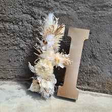 Load image into Gallery viewer, Preserved Everlasting flowers letter H - 15cm -  White &amp;  Antique Gold
