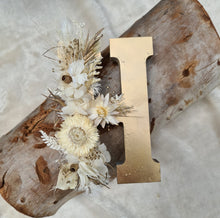 Load image into Gallery viewer, Preserved Everlasting flowers letter H - 15cm -  White &amp;  Antique Gold
