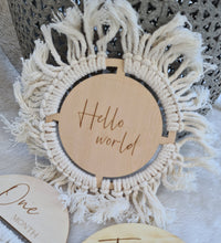 Load image into Gallery viewer, Boho Wooden tassel Baby Milestone Cards
