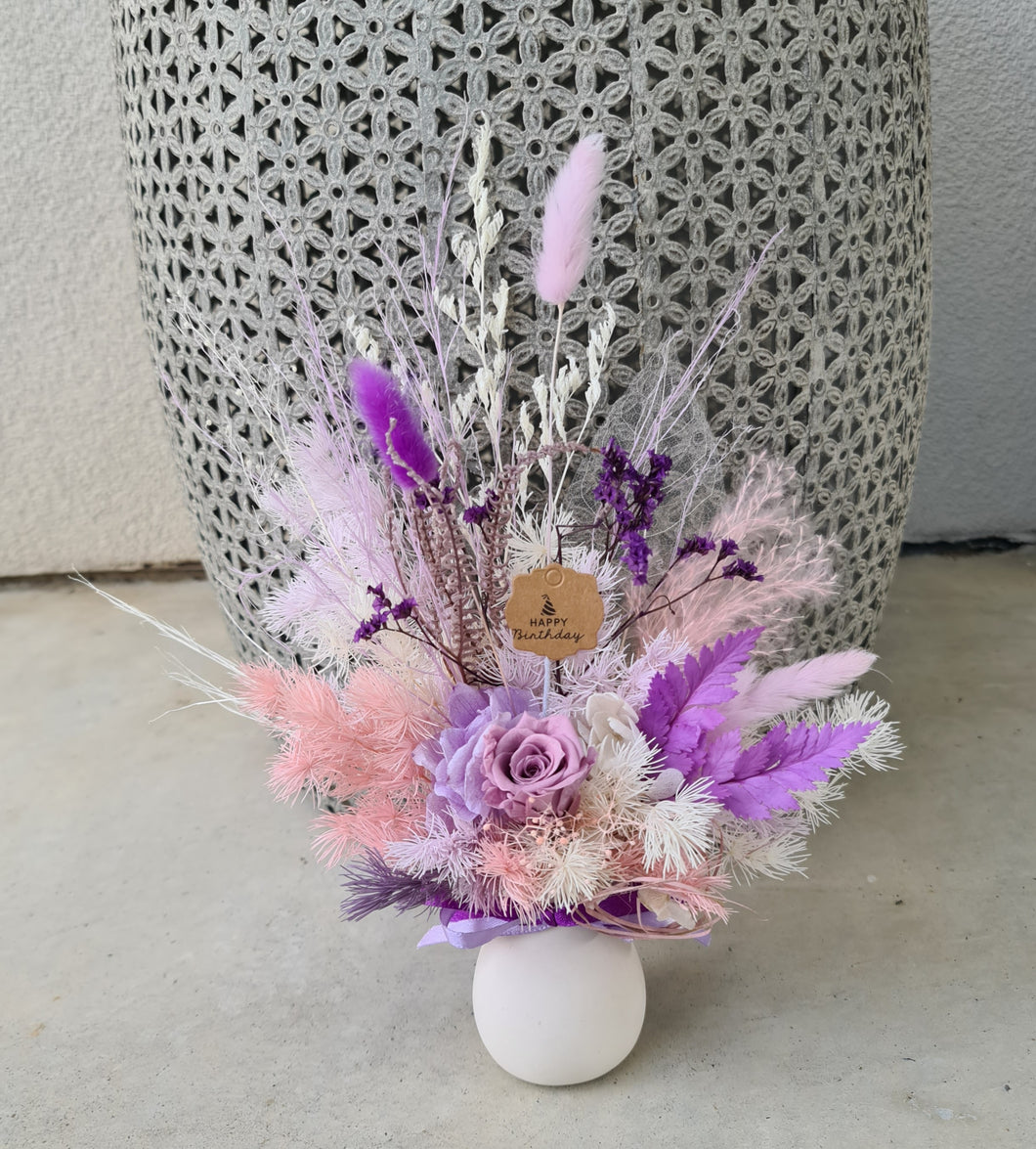 Purple mini preserved rose with free bag & tag