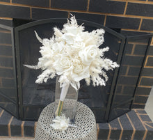 Load image into Gallery viewer, X - Everlasting Bridal bouquet white real touch &amp; velvet roses
