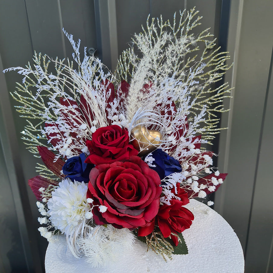 X - Wedding flowers cake topper in burgundy